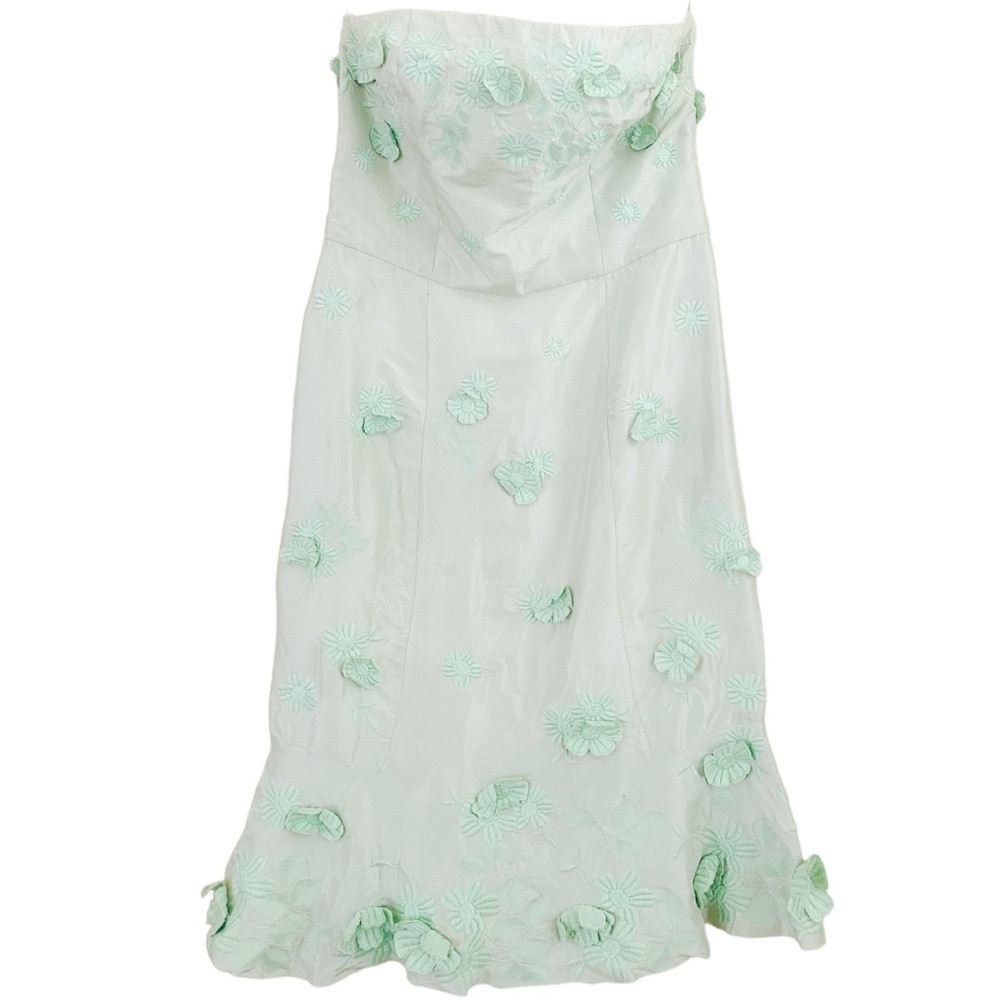 Luca Luca 100% Silk Seafoam Green 3D Floral Strapless Stunning Dress Size Medium - Picture 2 of 10